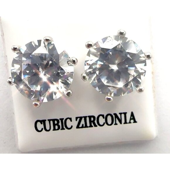 Cubic Zirconia Stud Earrings 925 Sterling Silver - Picture 3 of 10